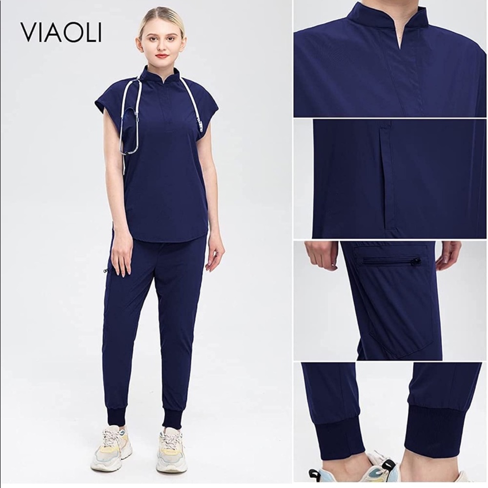 Navy Blue Figs Duplicate Scrubs Size Medium